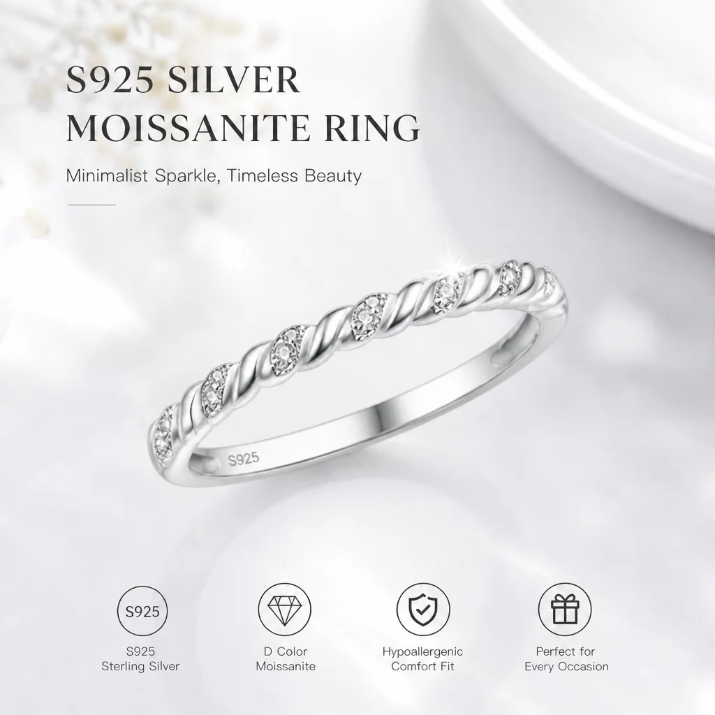 [Promotion]X Band Sparkling Moissanite Ring With GRA Certificate Luxury D VVS S925 Silver For Women Anniversary Wedding