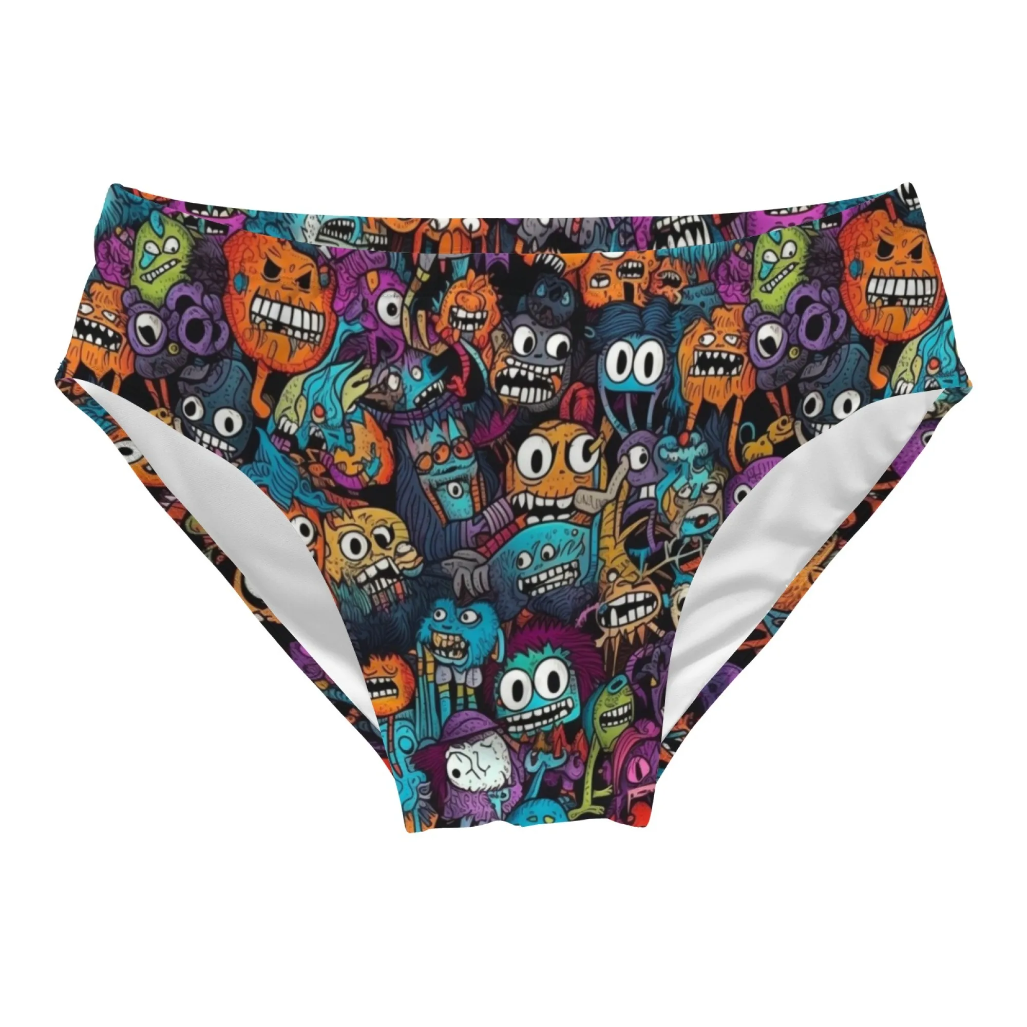 Happy Monster Graffiti Swimming Trunks Sexy Men's Briefs Swimwear Stretchy Comfortable Beach Surf Shorts Sexy Bikini Swimwear