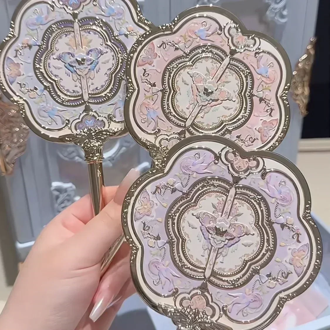 Flower Know Little Angel Series Hand Holding Mirror 13 Types Exquisite Relief Makeup Tools