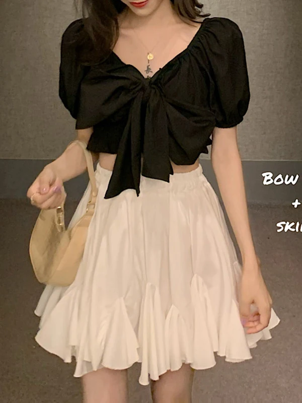 

White Chiffon Pleated Skirt for Women 2024 High-waisted Ruffles Skirts Irregular Cute Skirts Chic and Elegant Woman Mini Skirt