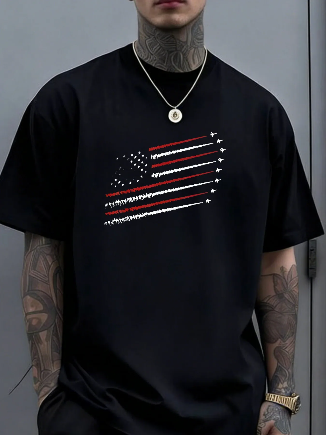 Unisex Retro USA Flag Fighter Jets -Shirt - 4th of July Aviation, Soft Breathable Fabric, Short Sleeve Crew Neck Casual Shirt Suitable for 4th of July, Casual Attire, Machine Washable Vintage Style