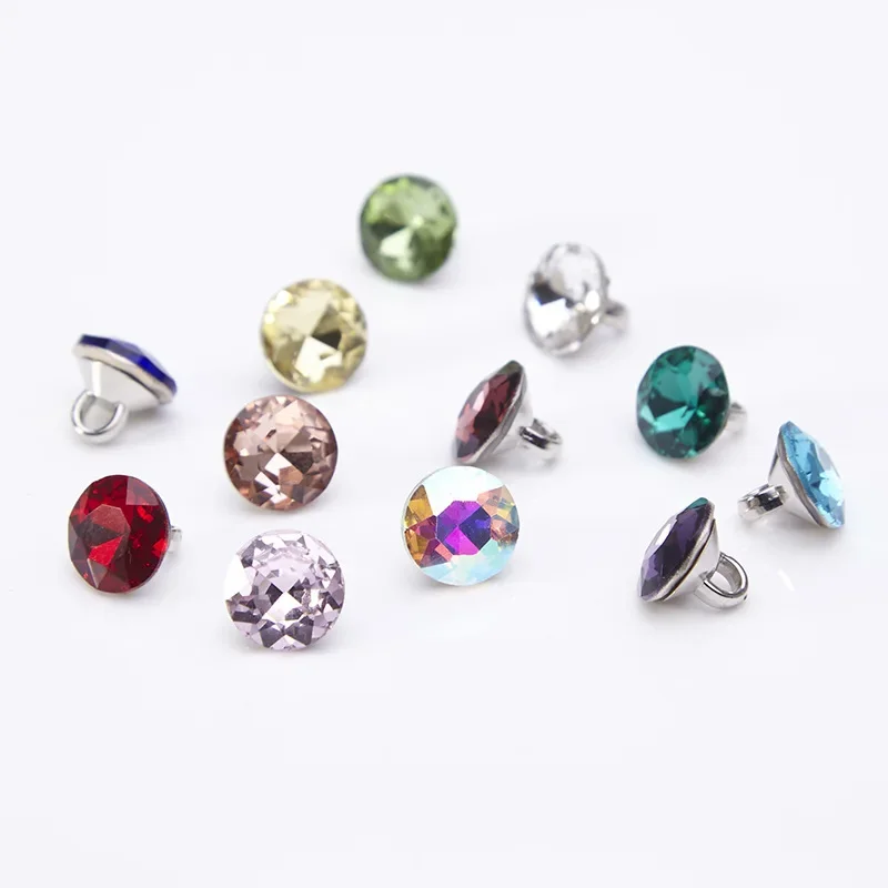 Boutons de col de chemise en verre strass, haut de gamme, une variété de couleurs au choix, à partir de 10 pièces/sac