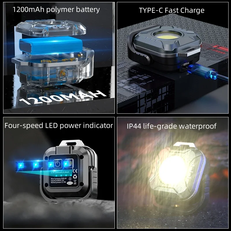 Mini Work Light Magnetic 6 Modes 4 Color Temperature Adjustable USB Rechargeable Outdoor Camping Hiking Hanging Lamp Emergency