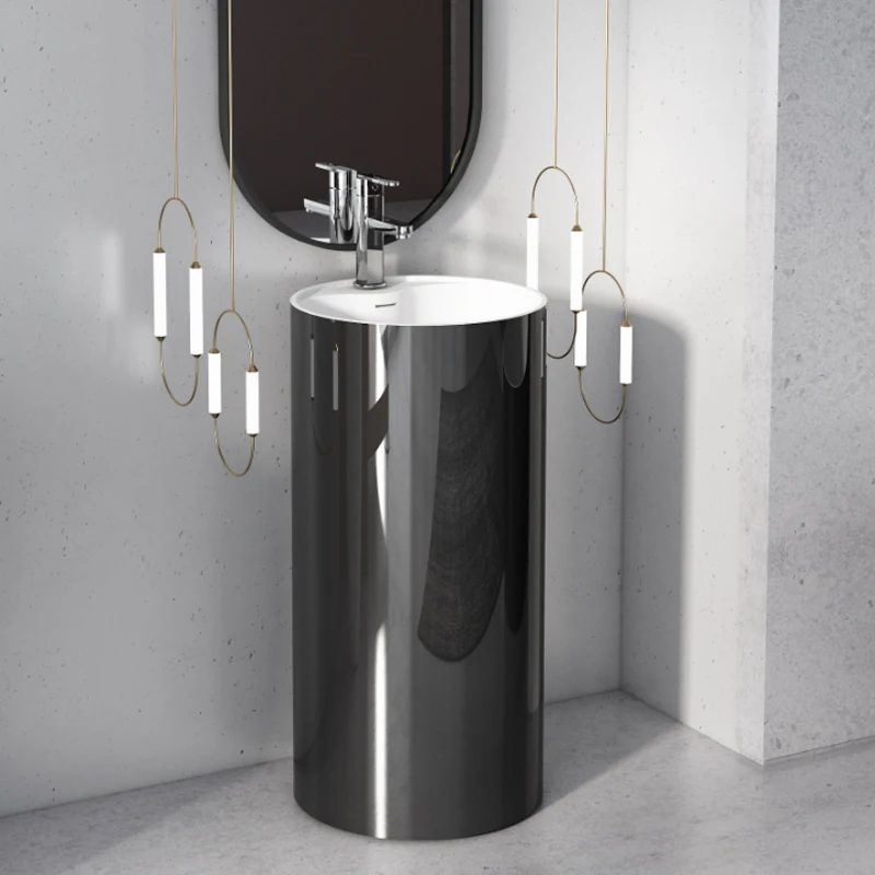 

*# Black Freestanding Bathroom Pedestal Basin Solid Surface Round Ceramic Drainer Polished Marble Home Hotel Countertop Use