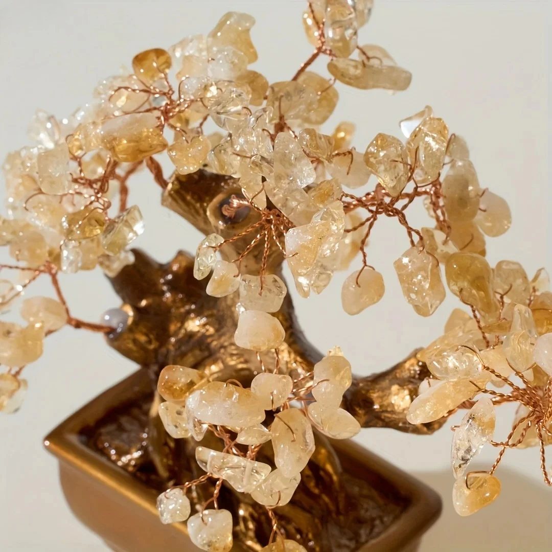 Yellow Citrine Crystal Tree Of Life, Handcrafted Feng Shui Money Tree, Chakra Healing Stone Bonsai, Home Decor Gift For Friends