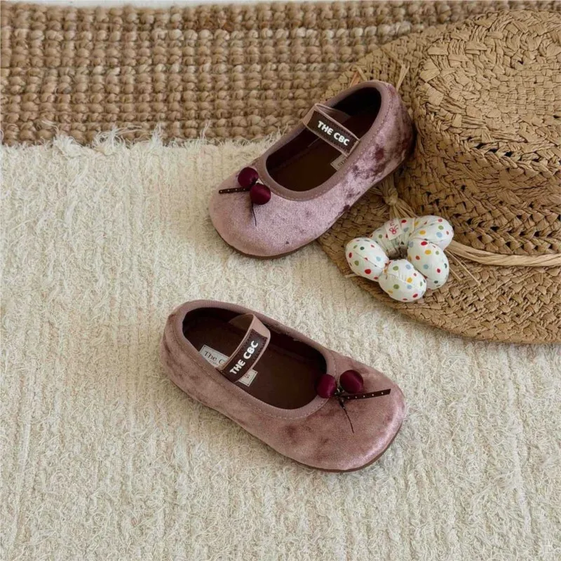 Fashion Baby Girl Princess Velvet Shoes Infant Toddler Child Vintage Flat Dance Shoes Retro Soft Bottom Spring Autumn Summer