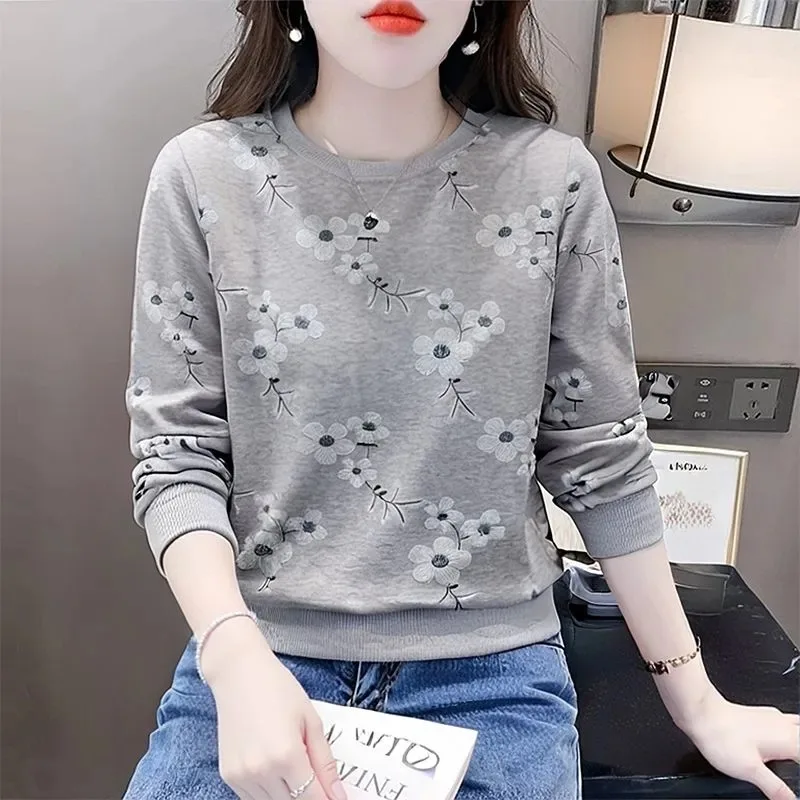 

Women's Floral Print Sweatshirt Casual Loose Crew Neck Long Sleeve Spring Top