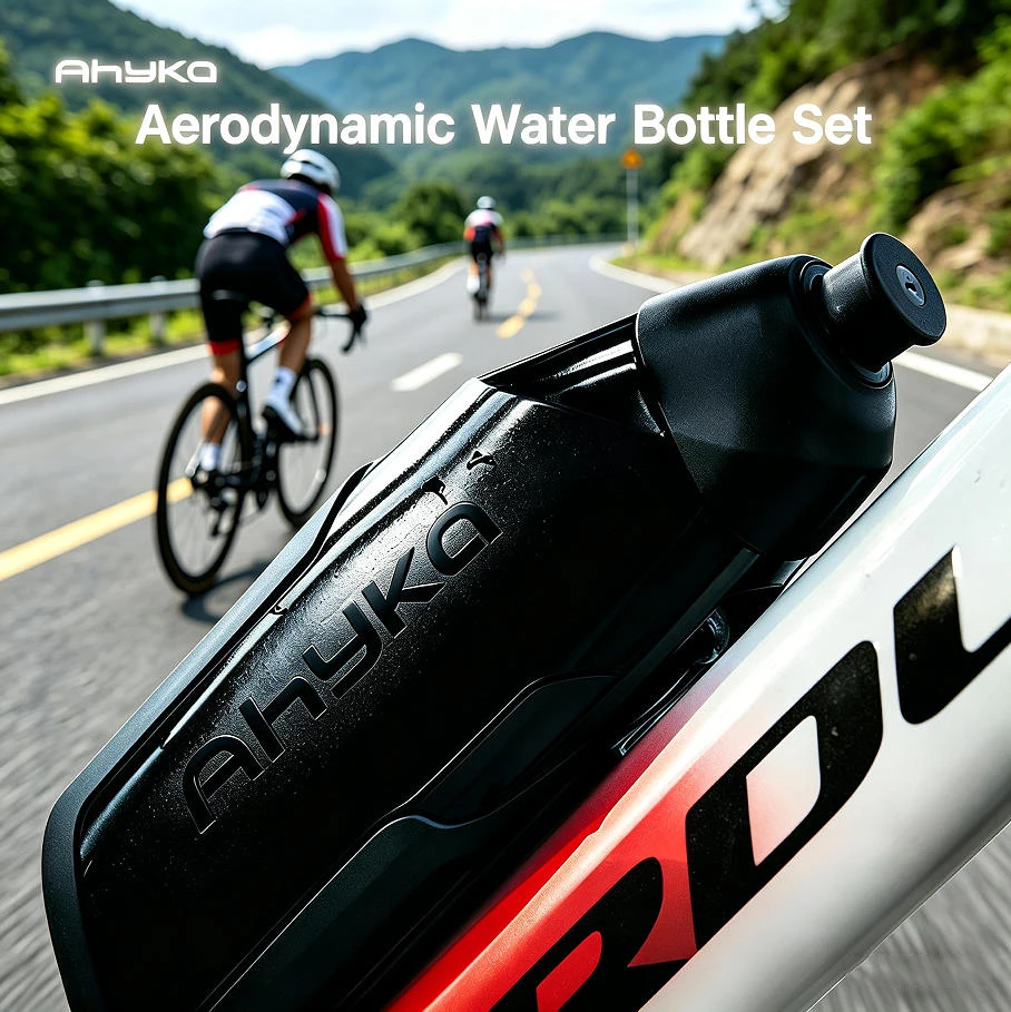

AhyKa Aerodynamic Water Bottle Set Big Capacity Food Grade Bottle With Ultralight Bottle Cage BikeFrame Down Tube WaterKettle ﻿