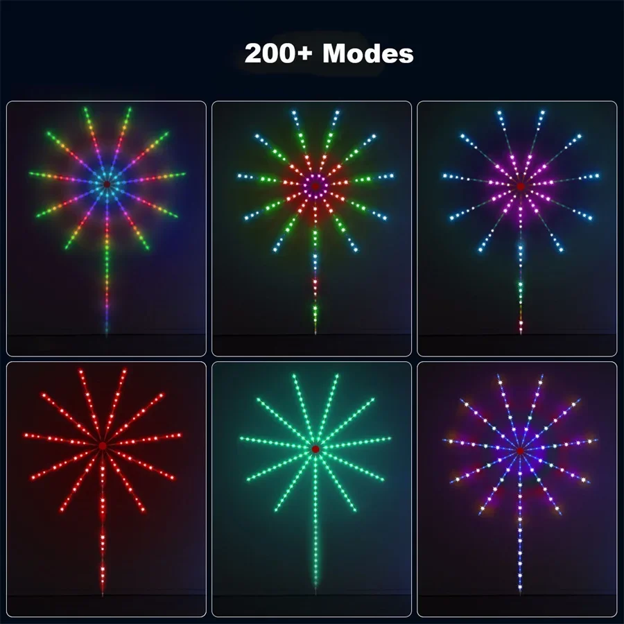 Luces LED de fuegos artificiales, luces de hadas Starburst con aplicación, luces de fuegos artificiales de Color RGB inteligentes con Bluetooth y