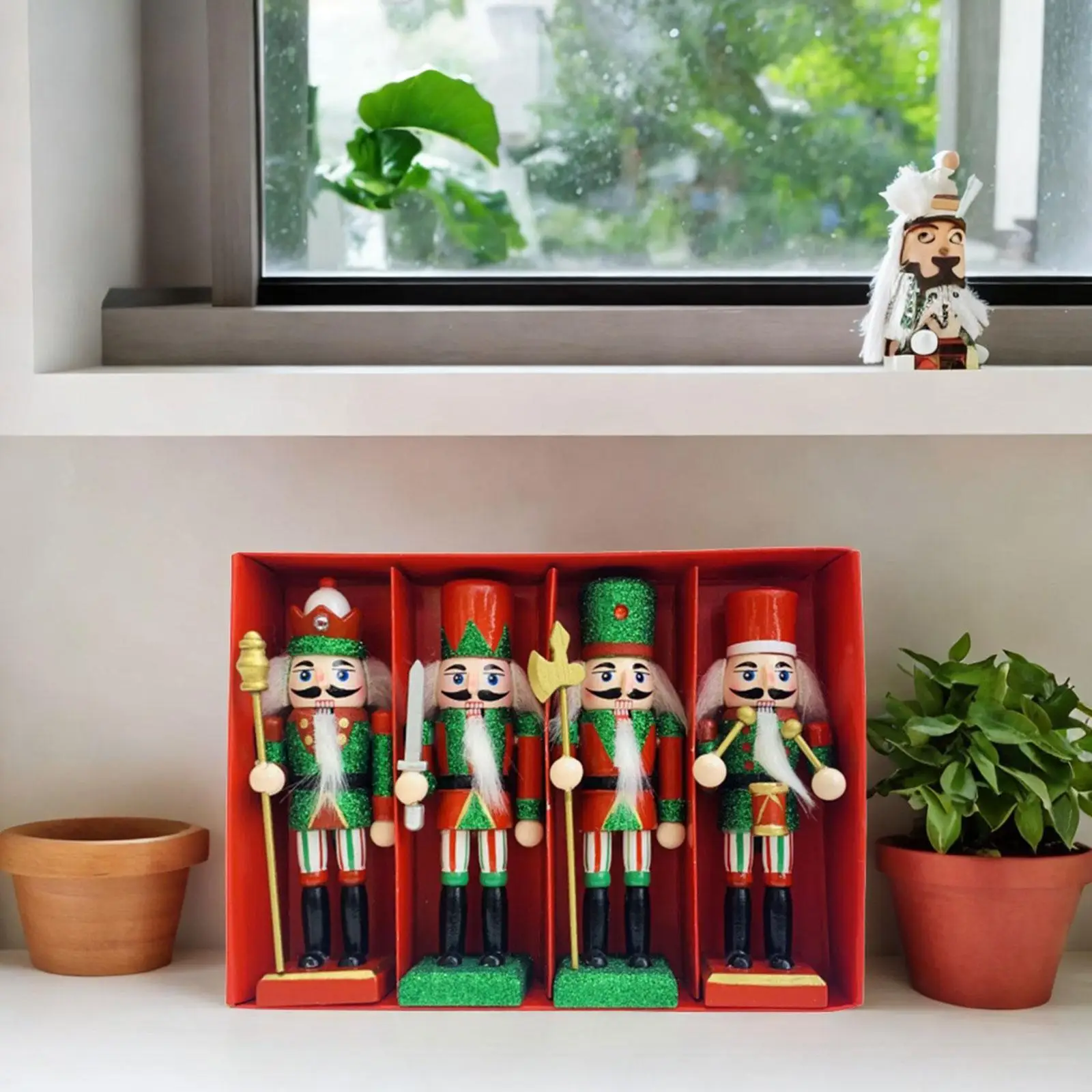 4 Pieces Wooden Nutcracker Soldier Nutcracker Figures Toy for Car Office