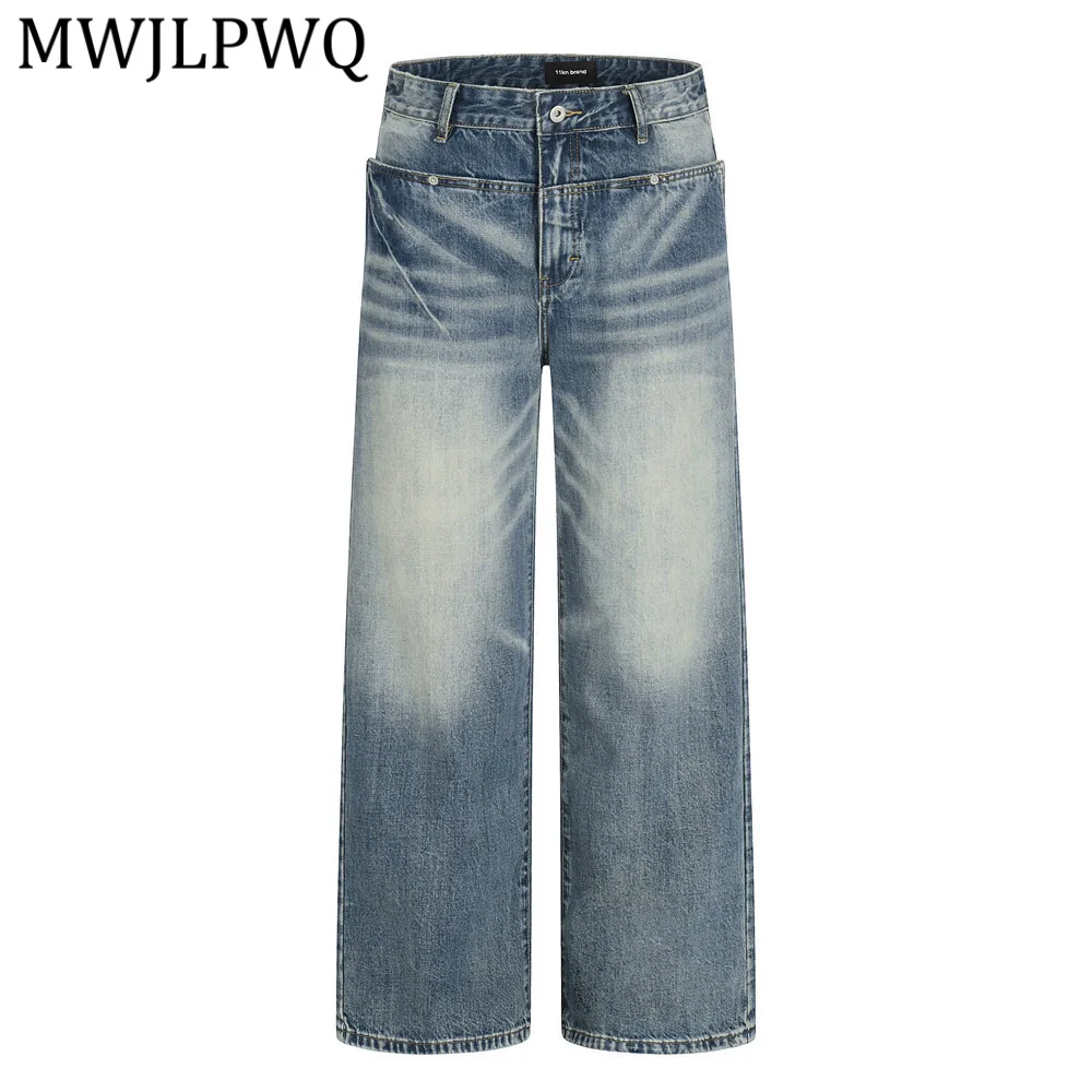

Джинсы MWJLPWQ с контрастными вставками и эффектом потертости, мужские, винтажные, в американском уличном стиле, с уникальным дизайном карманов, прямого кроя, 14427