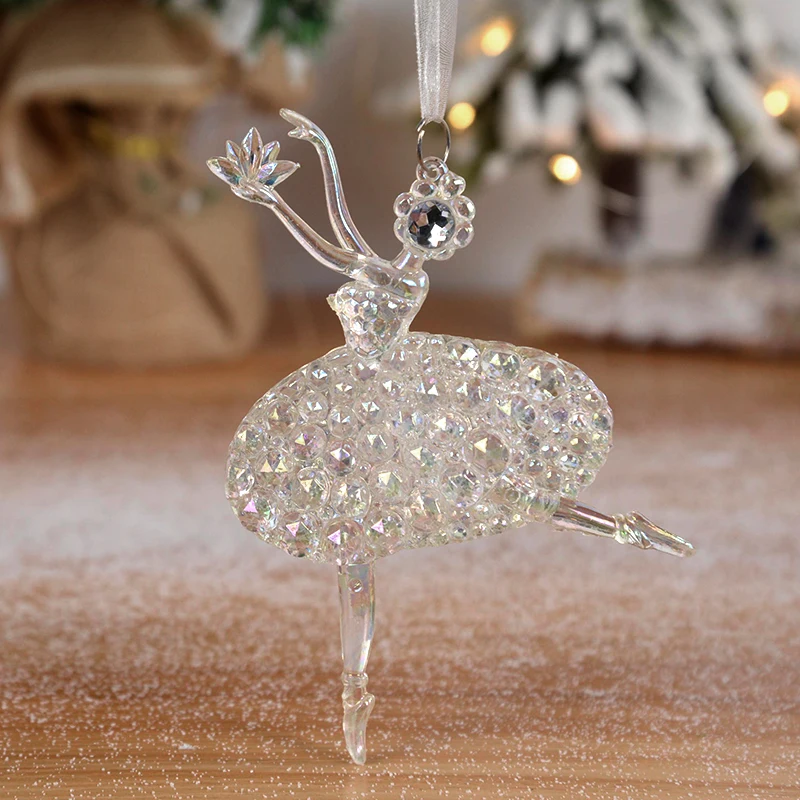 1pc Crystal Clear Acrylic Elk Christmas Tree Pendants Bell Angel Hanging Decoration For Xmas Wedding Home Ornament New Year Gift