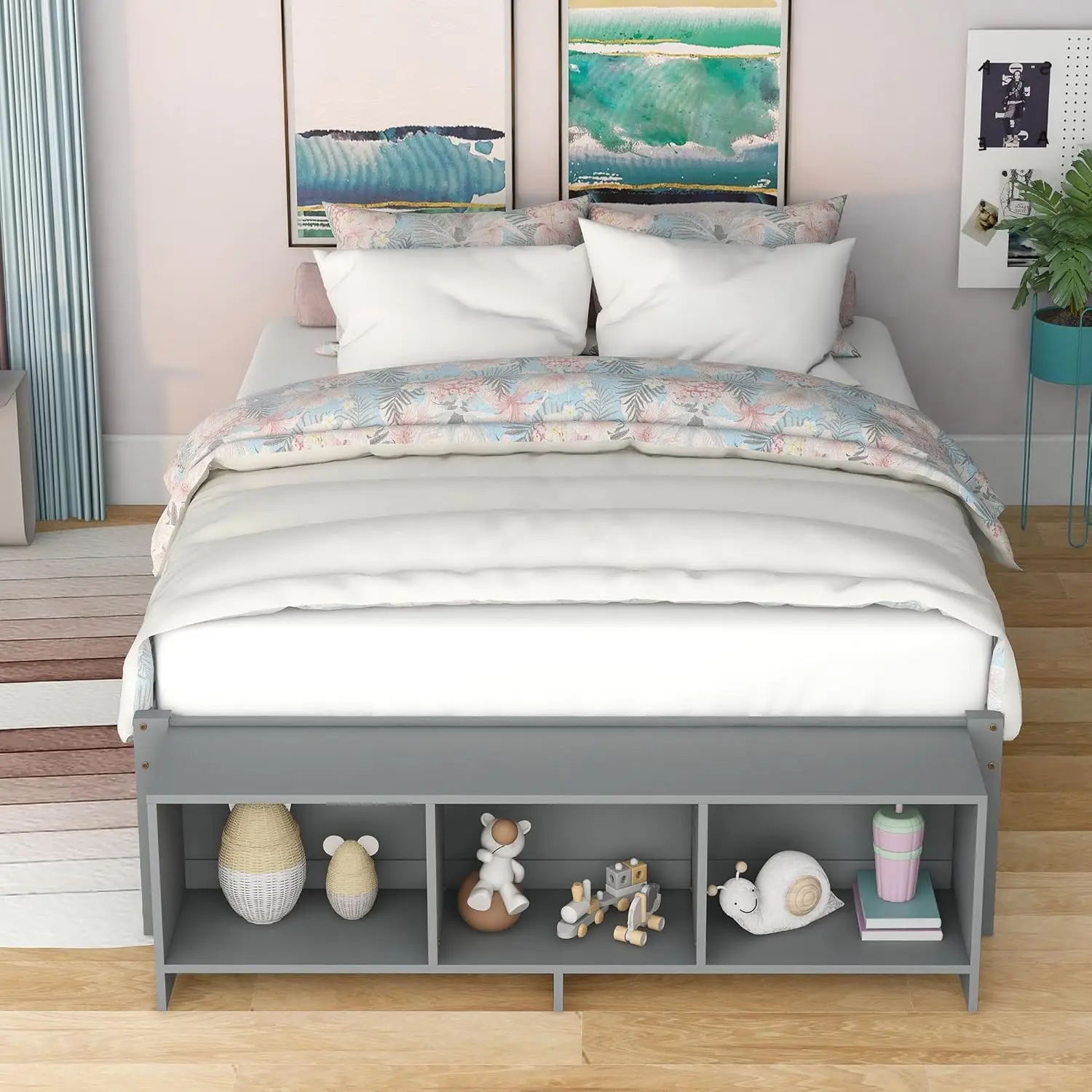 Size Bed Frame with 2 Storage Drawers,Full Kids Bed with Bed-end Storage Case,Solid Wood Full Bed Frame,Storage Platform Bed,No