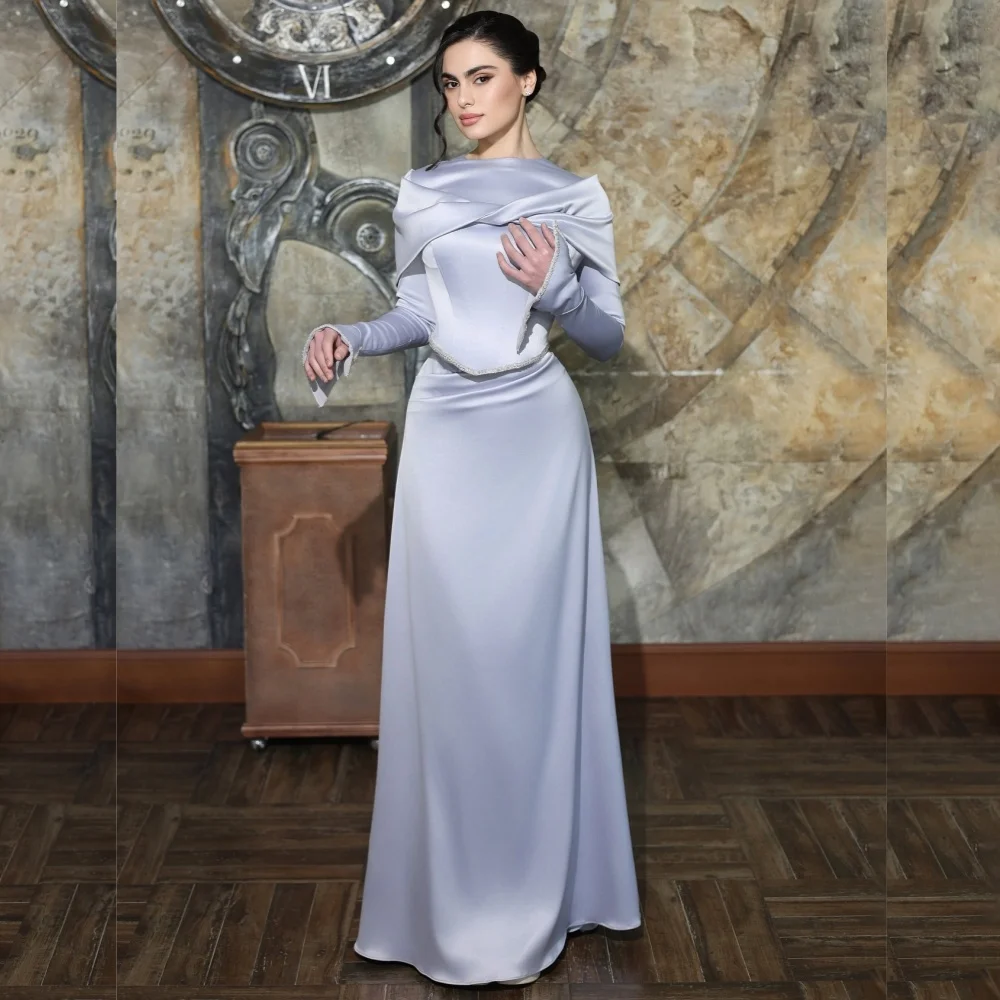 

Customized Formal Casual Charmeuse Sequined Pleat A-line Scoop Neck Long Dresses Bespoke Occasion Exquisite