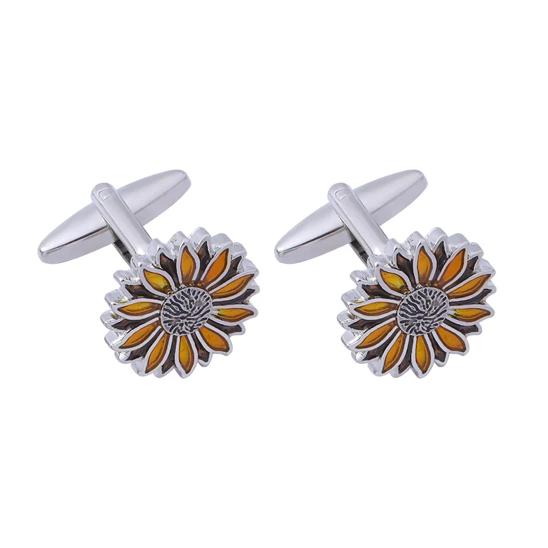 2 Pcs Wholesale Cheep Item Sunflower Cufflinks Yellow Daisy Cuff Links Mens Boys Jewelry Accessories Shirt Blouse Sleeve Button