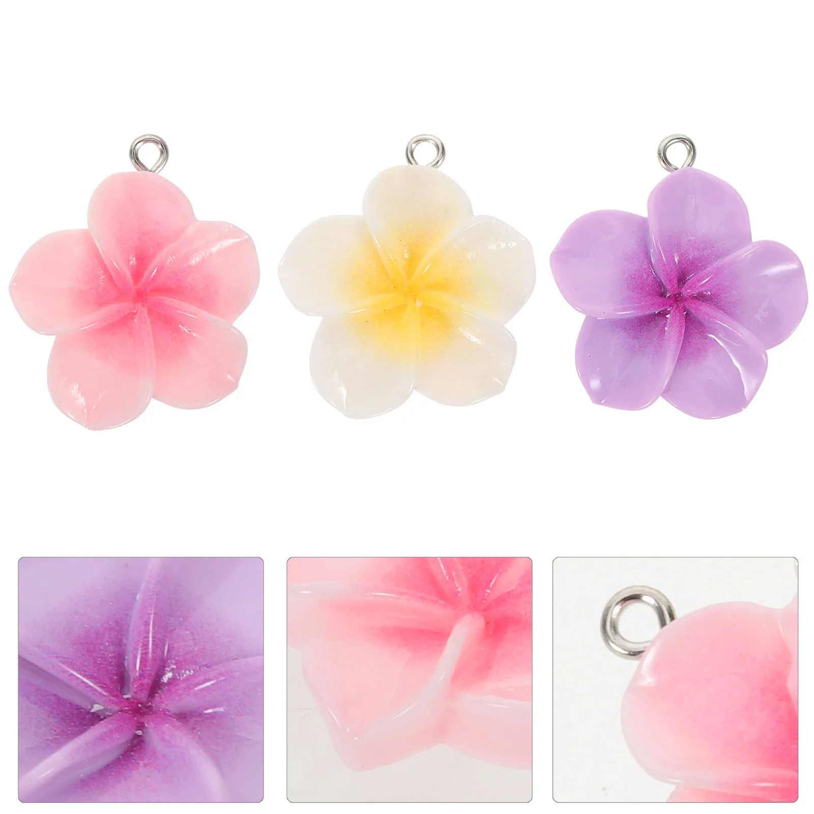 

60Pcs Resin Plumeria Charms Colorful Tropical Flower Pendants Lightweight Hawaiian Floral Beads for Bracelets Necklaces
