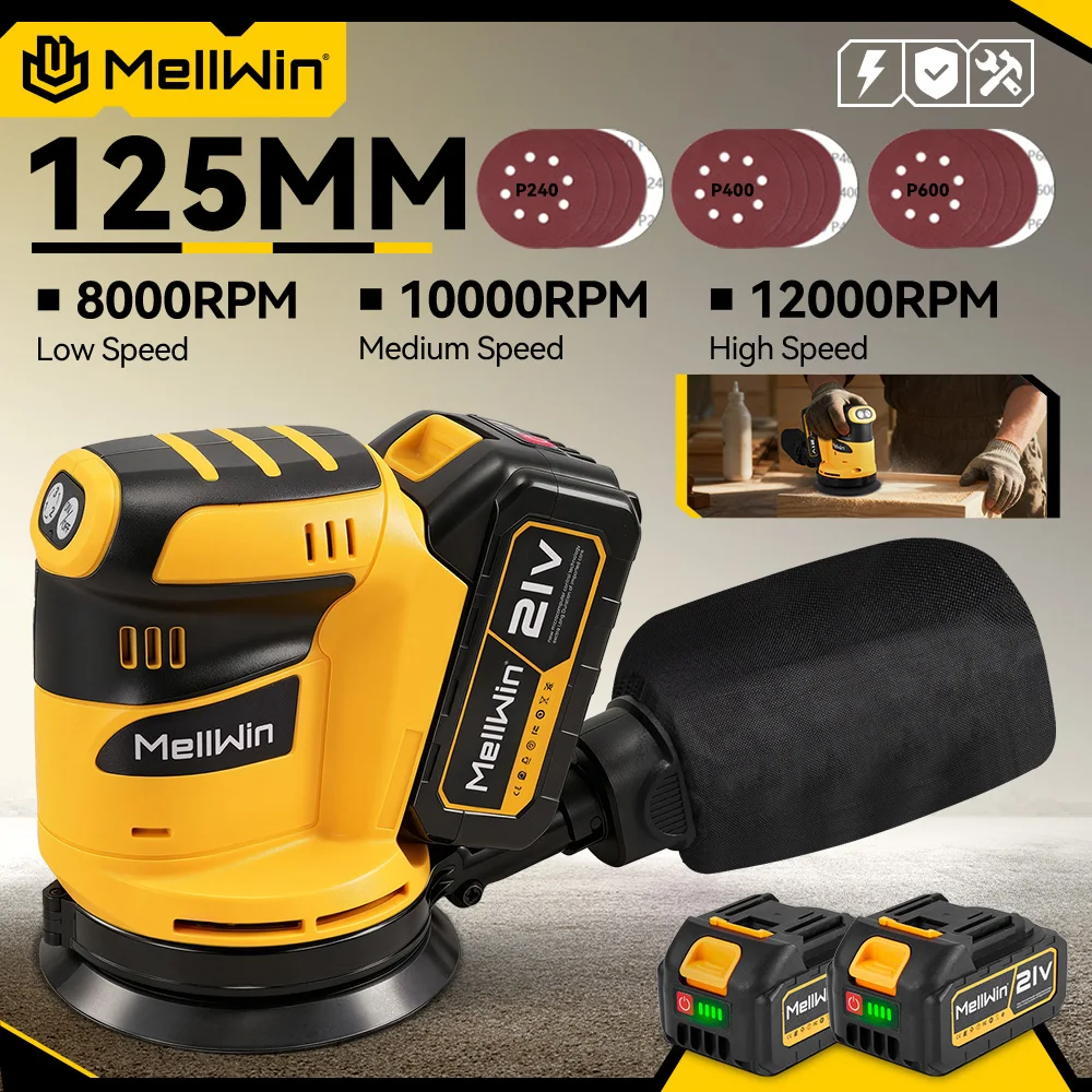 MELLWIN ponceuse orbitale électrique 3 vitesses réglable sans fil ponçage Machine de polissage outil de travail du bois pour Makita 18V batterie broche