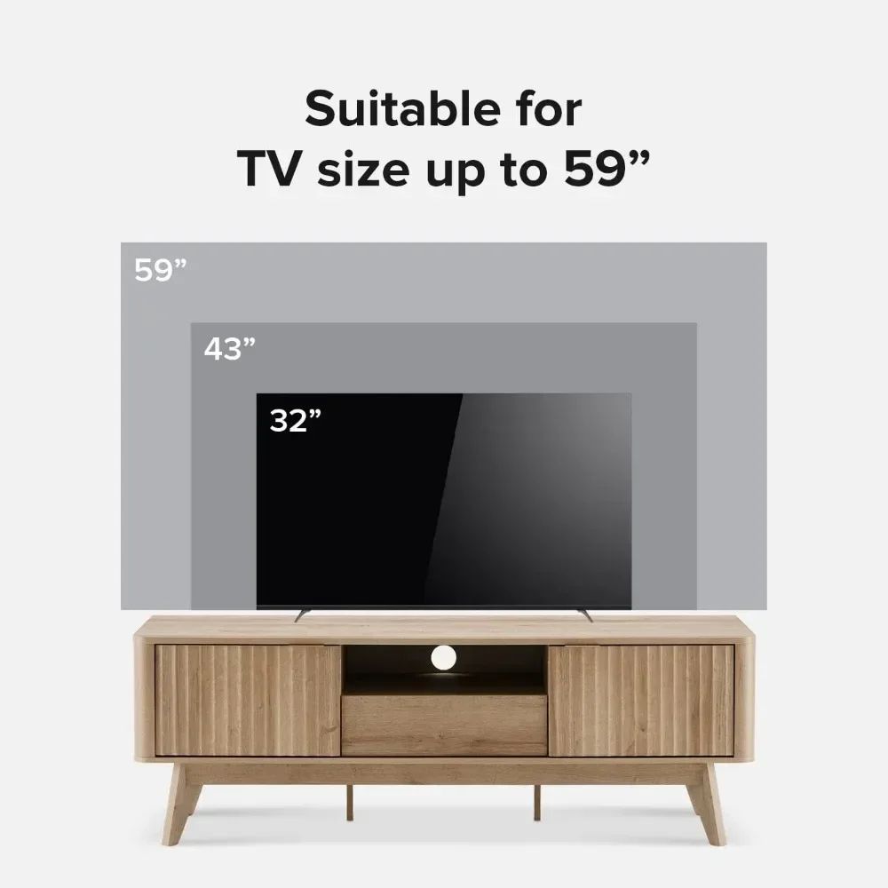 Mid-Century Modern TV Stand, for TVs up to 50” Waveform Panel, Sleek Curved Profile