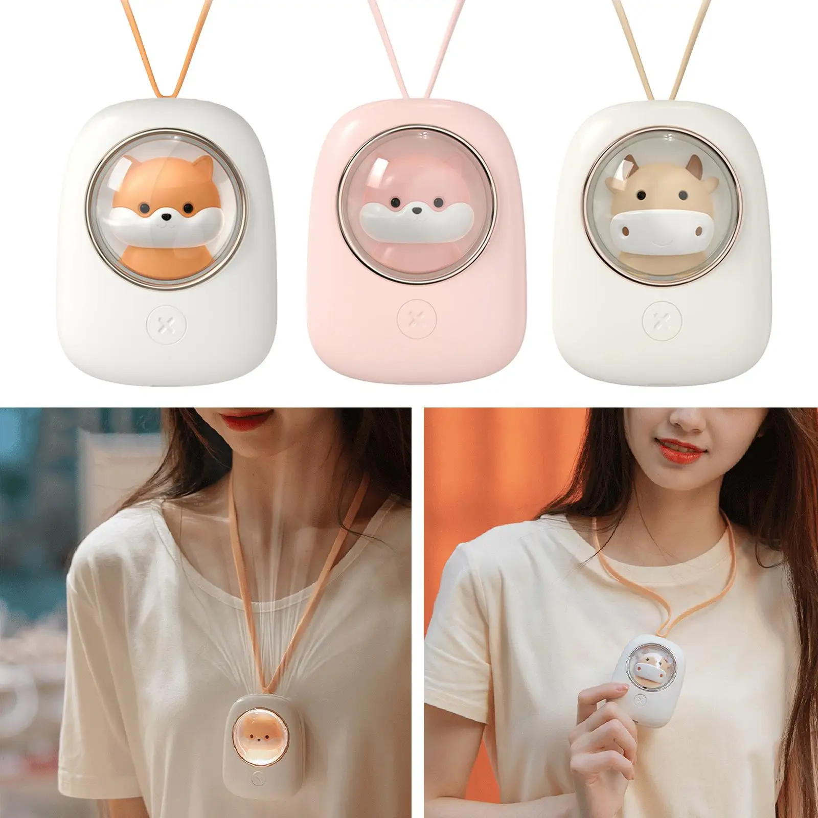 مروحة معلقة الرقبة مع ضوء الليل ، حر اليدين للأطفال ، لطيف ، السفر ، في الهواء الطلق