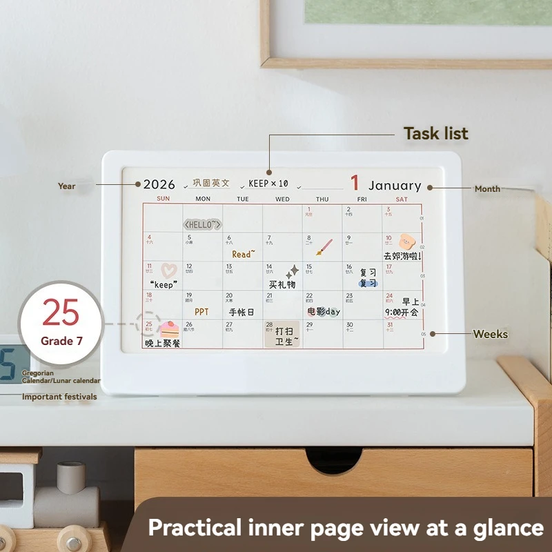 1PC Wall Mounted Calendar 2026 Calendar Stand Multi Functional Photo Frame Monthly Calendar 2-in-1 Desktop Student Plan Notes Or