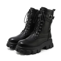 Women's platform shoes Lace-up Hook & Loop Big size shoes women Height Increasing Locomotive Industrial style platform boots