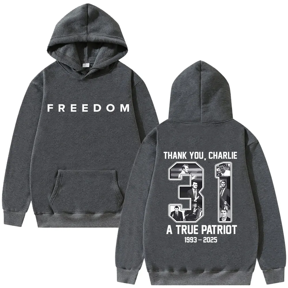 Charlie Kirk Freedom Graphic Print Hoodie Men Women Tribute Memorial American Hero Sweatshirt Male Patriotic Activism Streetwear