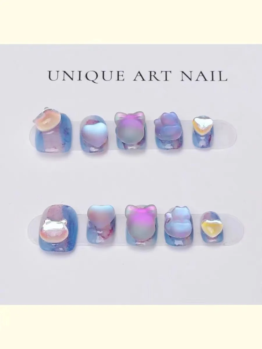 Custom press-on nails Blue Mountain Fox new handmade wear nails beautiful girl cartoon nail stickers love dopamine nail art