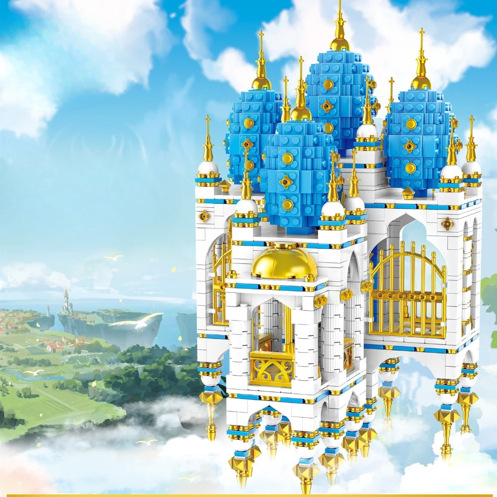 MOC كبير الانجراف السماء قصر القلعة اللبنات مجموعة منزل القرون الوسطى في سحابة لتقوم بها بنفسك لعب للأطفال عيد ميلاد هدية عيد #1