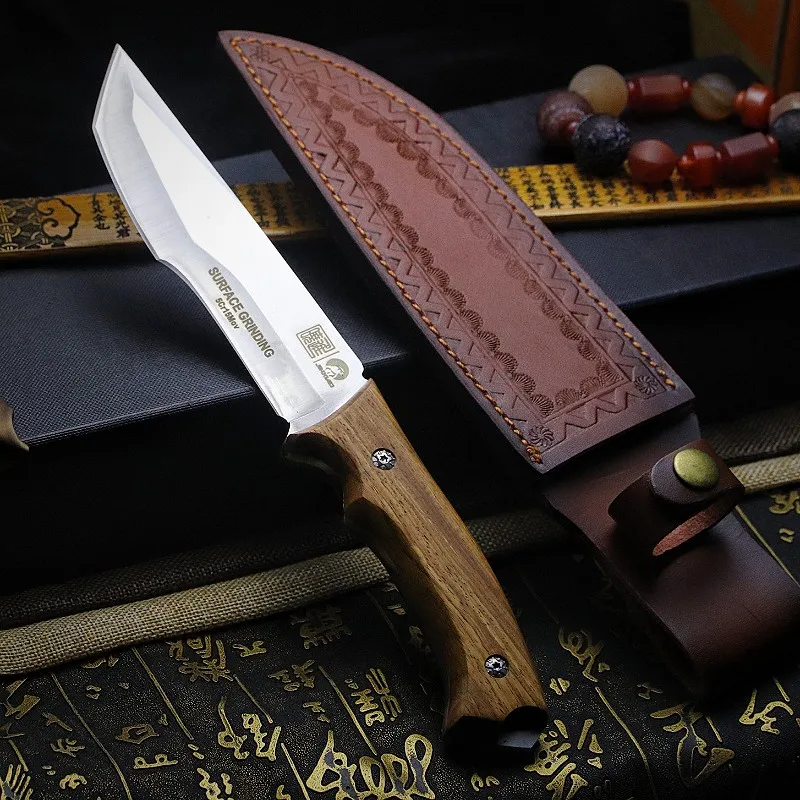 Log 5CR15MOV Steel mirror Light High-end Hairley tactical straight knife Bush hunting knife Camping self-defense tool knife