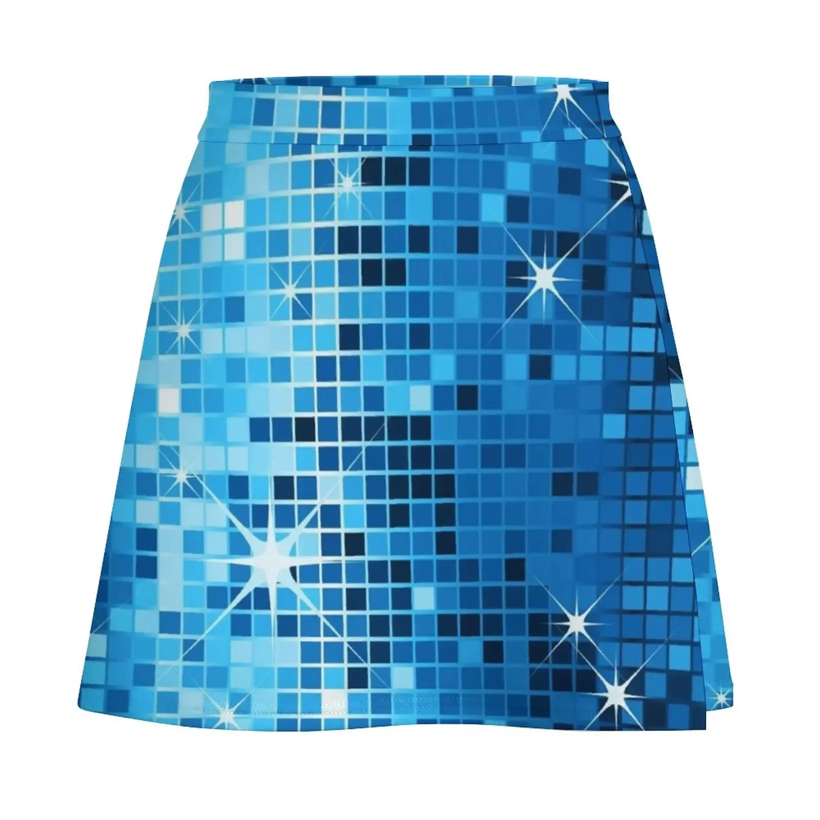 Imagem de um tons azuis disco glitter impressão mini saia kpop skort para mulheres saia feminina saias coreanas