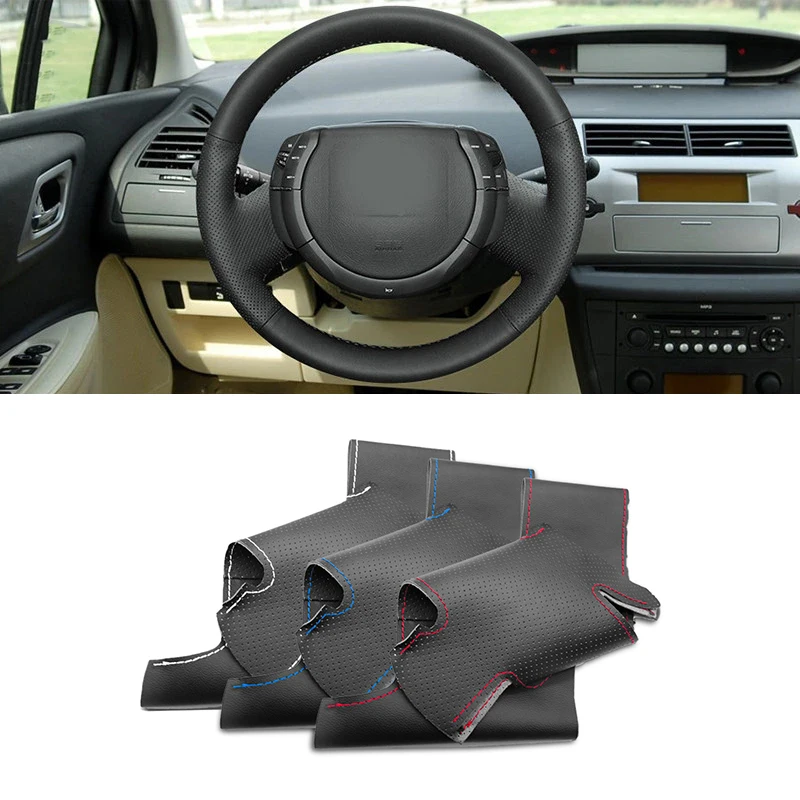 For Citroen Triumph Old C4 C-quatre 2007 Hand-stitched Perforated Leather Car Interior Steering Wheel Braid Protective Cover