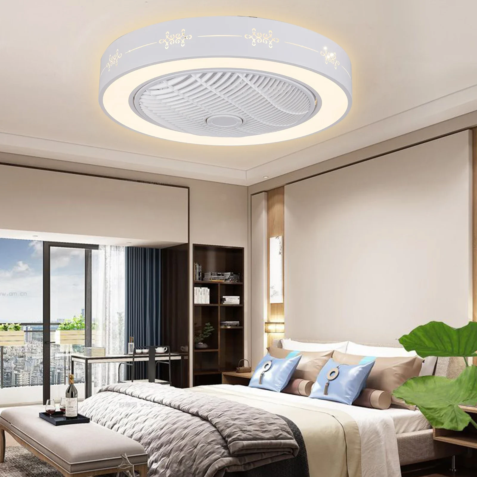 modern led ventilador de teto com luz invisible selagem fan lamp dimmable home decor flush mount remote chandelier indoor novo 01