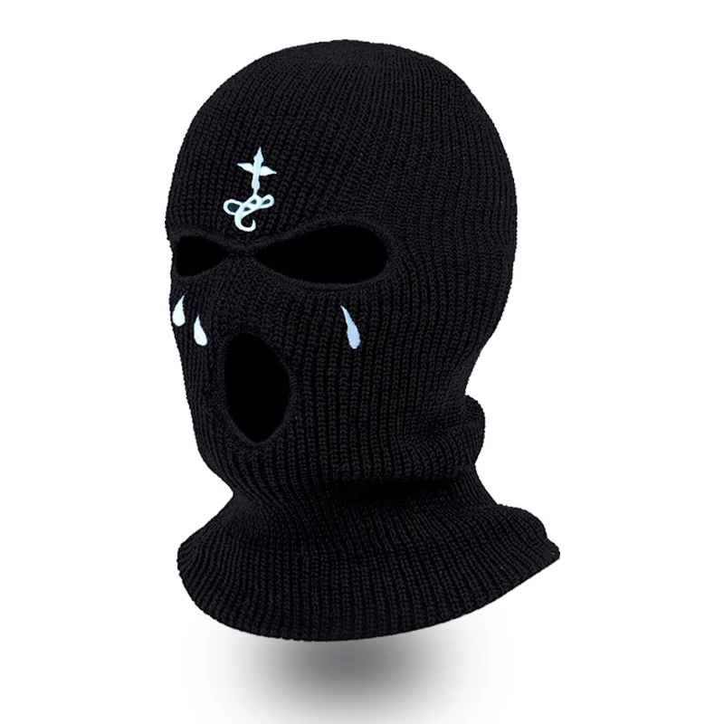 Fashion Unisex Ski Mask Winter Warm 3-Hole Knit Hat Full Face Cover Balaclava Hats Funny Party Embroidery Beanies Riding Caps