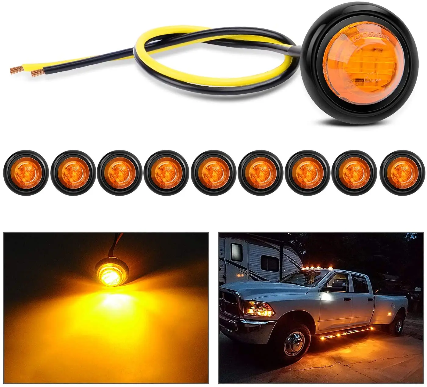 

3/4” Strobe Light Round Clearance LED Front Rear Side Indicator Marker Light 12V for Truck Car Bus Trailer Van Caravan Boat