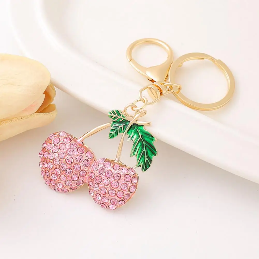 Sparkling Key Charm Cherry Shape Rhinestone Keyring Sparkling Fruit Keychain Pendant for Handbags Backpacks Bag Charms