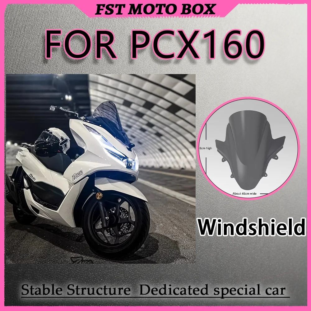 FOR PCX160 SpecialFit Racing Windshield Accessory PrecisionMolded ClampOn Drill-Free Front Fairing Matched Motorcycle Windscreen