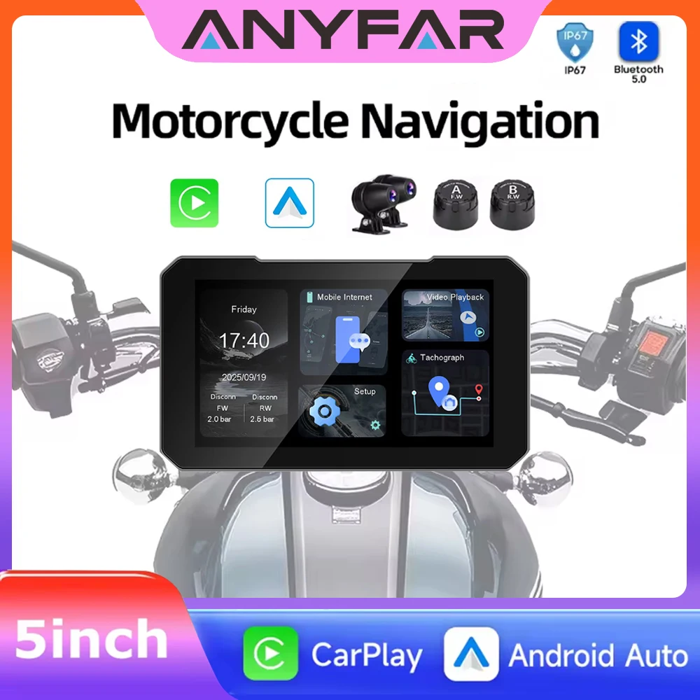 5-inch-touch-screen-motorcycle-carplay-screen-support-dual-camera-record-with-wireless-carplay-and-android-auto-ip67-waterpr