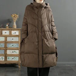 Nuove donne piumino casual allentato over size autunno inverno capispalla lungo con cappuccio caldo piumino d'anatra bianco cappotto spesso 2024 nuovo