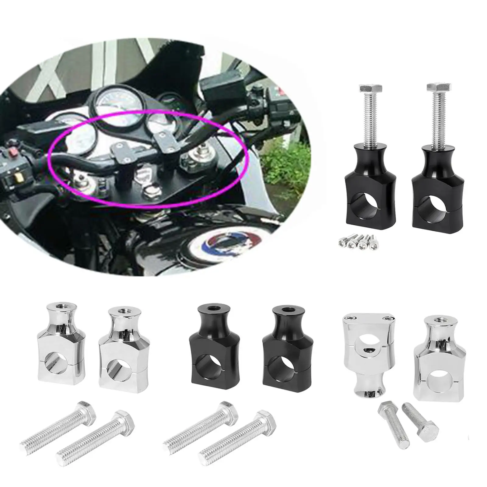

Motorcycle Handlebar Riser Bar Clamp Support Aluminum Alloy for 22mm 25mm Handlebars Upright Riding Position