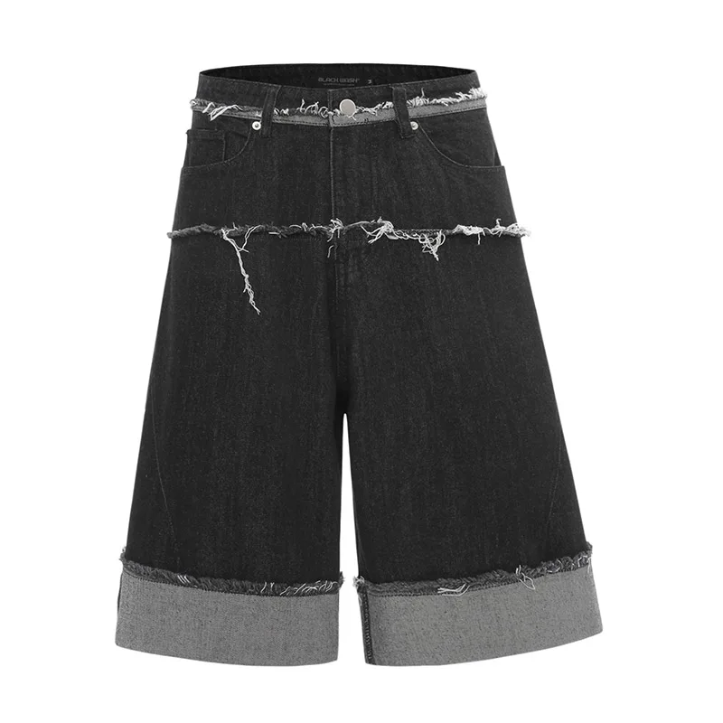 

Vintage Hip Hop Casual Jeans Shorts Streetwear Loose Washed Denim Shorts For Male Patchwork