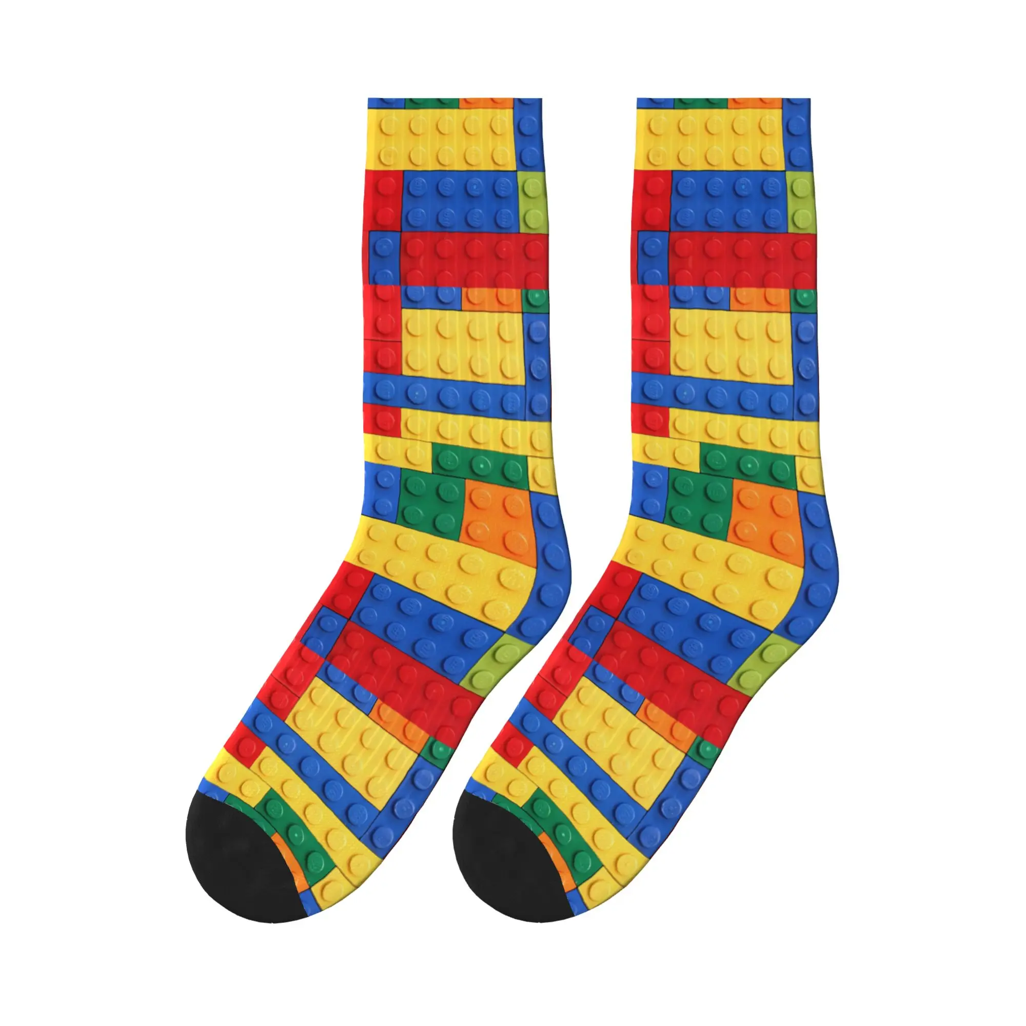 Men Socks Colorful Building Blocks Pattern  Stockings Non Skid Soft Breathable Socks Spring Kawaii Design Cycling Socks