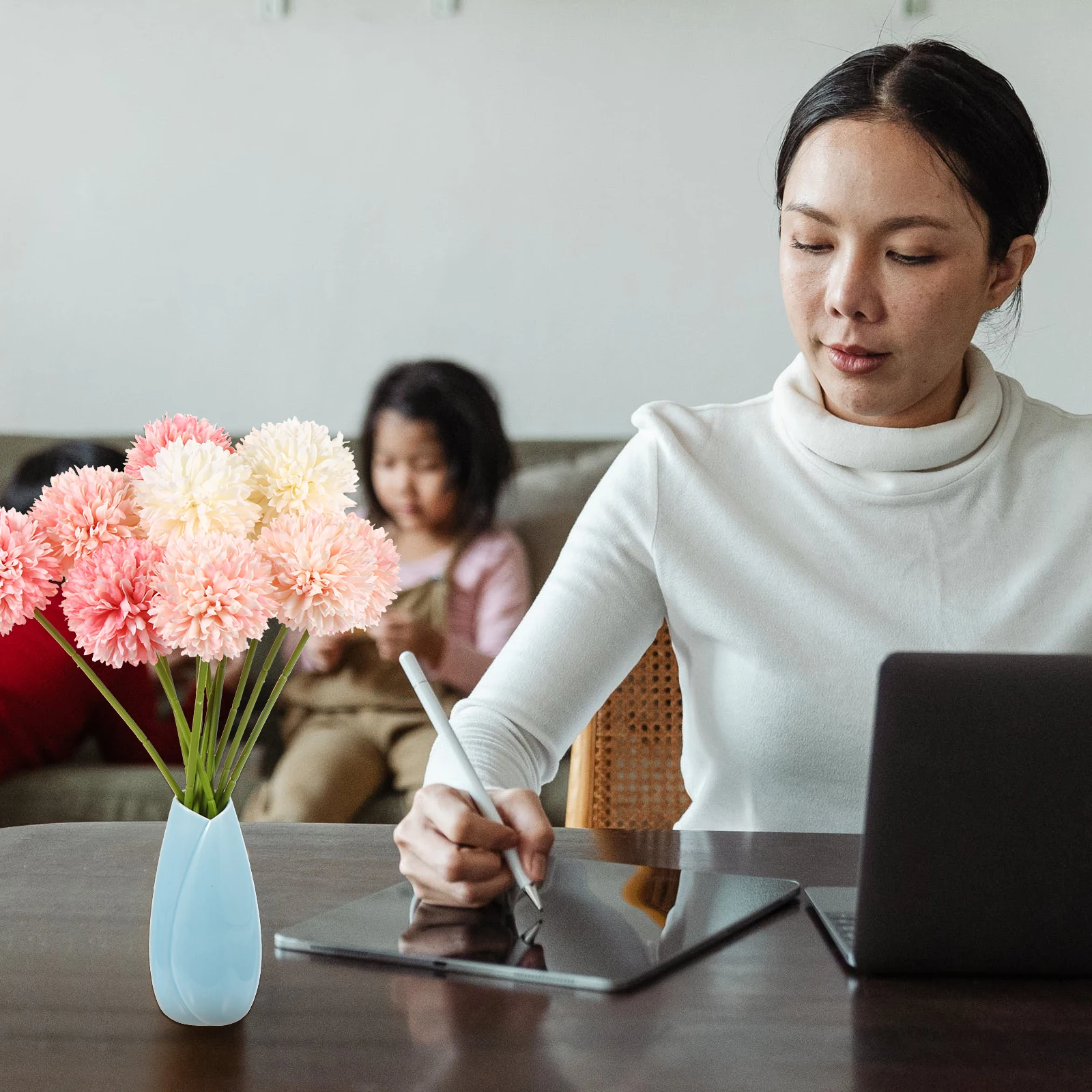 

12Pcs Simulated Pompon Flower Bouquets Artificial Flower Decor Realistic Lifelike Room Decoration Natural Visual Effect