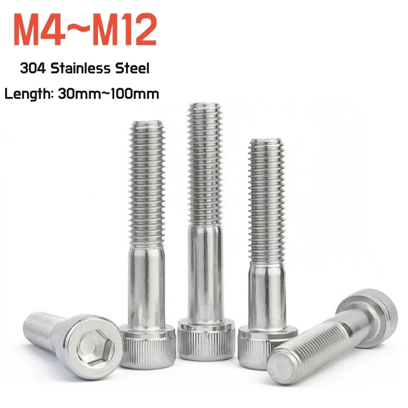 1~10pcs M4 M5 M6 M8M10M12 Partially Thread Allen Bolts 304 Stainless Steel Hexagon Hex Socket Cap Head Half Tooth Screws DIN912
