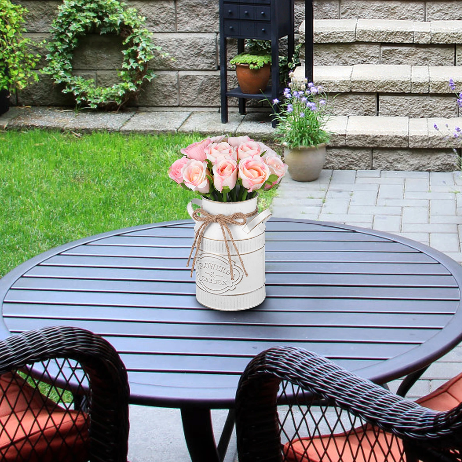 

1pcs Retro Flower Bucket Galvanized Metal Vase Rustic Iron Planter For Tabletop Home Office Decor Floral Arrangement Pot