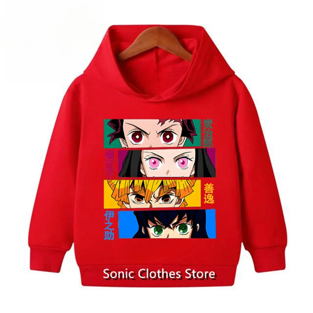 Anime Demon Slayer Children Hoodies Casual Girls Boys 3-12 Years Kids Black Coat Spring Autumn Fashion Sweatshirts Suit