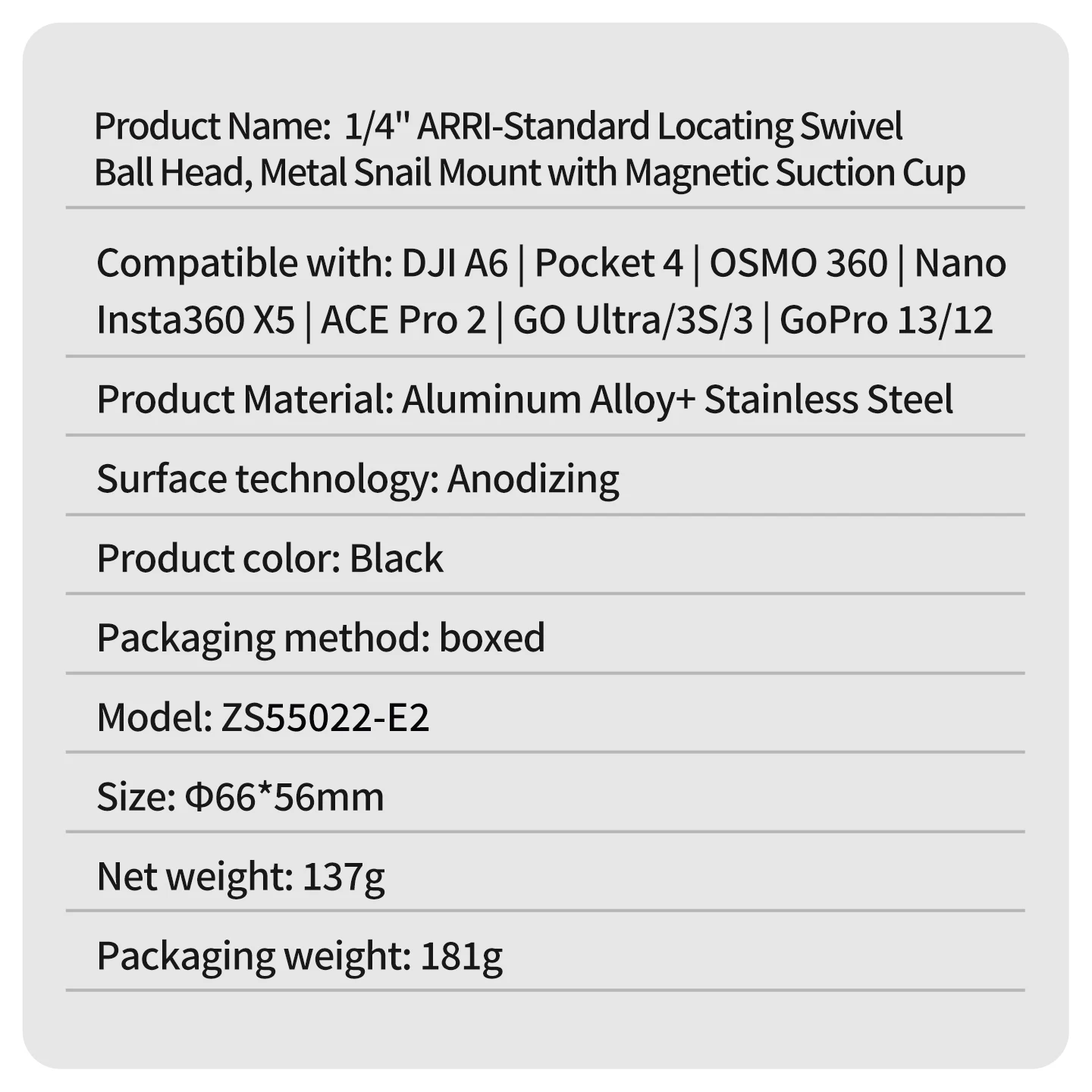 1/4-Zoll ARRI-Positionierungs-22-mm-Kugelkopf mit 66-mm-Magnetfuß für GoPro 13 12 DJI Osmo Action Kamera Halterung Vlog Stativadapter – Detail 17