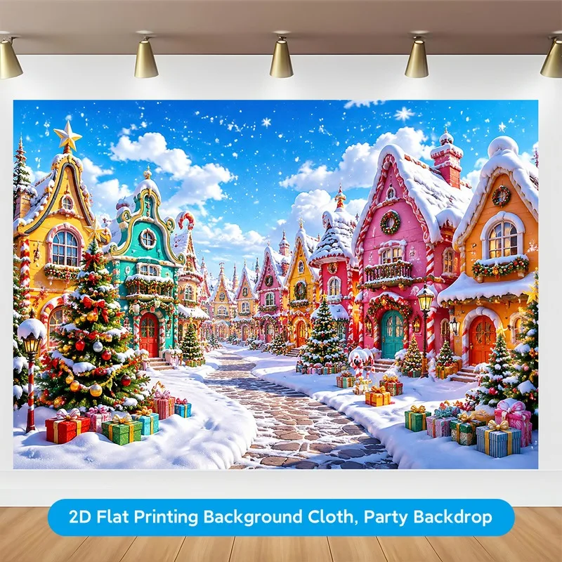 VIKAMA Ice Castle Winter Village Tapestry, Blue Frozen Houses Snowy, Christmas Wall Hanging for Living Room Bedroom