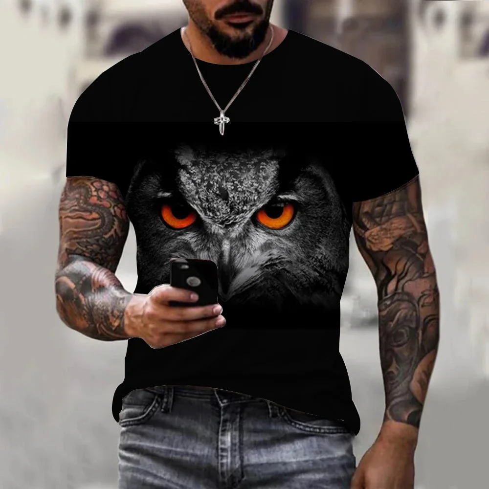 Animal Owl Graphic 3D Printed Summer Men\'s O-Neck T-shirt Casual Short Sleeve Oversized Pullover Fashion Streetwear Men Clothing