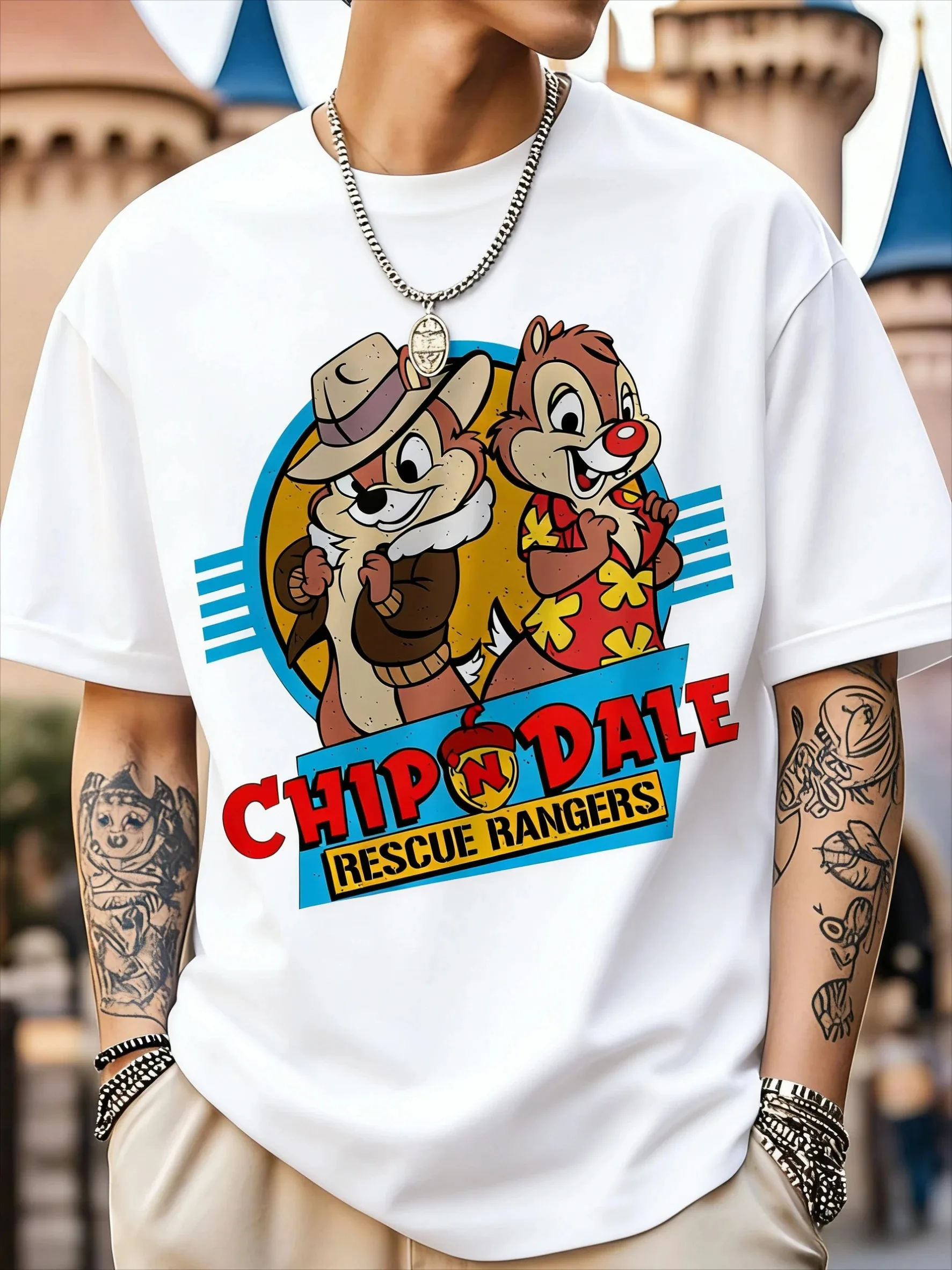 Camiseta de Algodón con Estampado Creativo de Chip y Dale, Verano 2026, Estilo Urbano Hip Hop, Casual, Holgada, Y2K, para Hombres, Mujeres, Familias y Niños