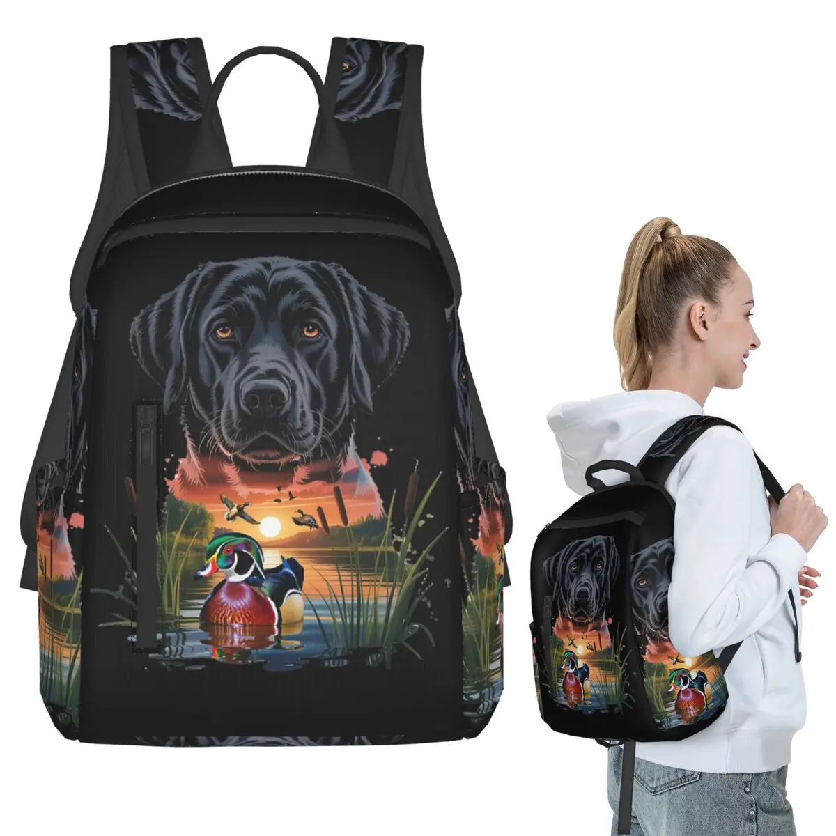 

Black Labrador And Wood Duck Sunrise Backpack Student BookBag Children School Bag Computer Shoulder Bags Boys Girls